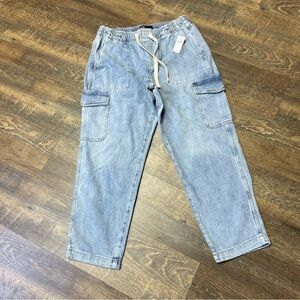 NEW GAP Easy Jean Women's Medium Cargo High Rise Blue Denim Drawstring Ankle